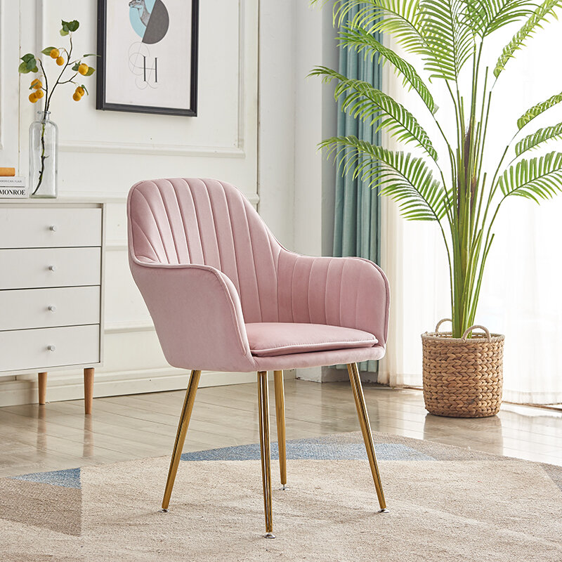 Silla de comedor nórdica, sillón ergonómico de lujo de terciopelo, relajante, silla de espera, respaldo rosa, taburete suave para maquillaje, muebles de restaurante
