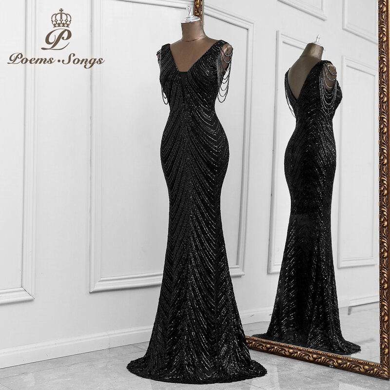Женское вечернее платье-русалка, черное элегантное платье для выпускного вечера