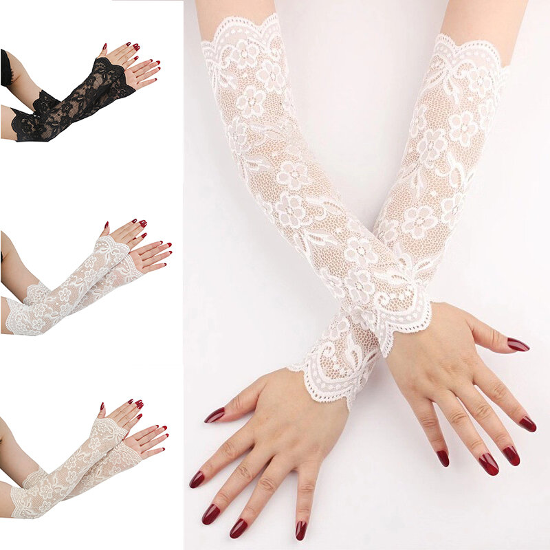 Classic Fake Sleeves Arm Sleeves Sexy Lace Gloves Summer Sunscreen Fingerless Mitten Covered Elastic Arm Protectors Wrist Sleeve