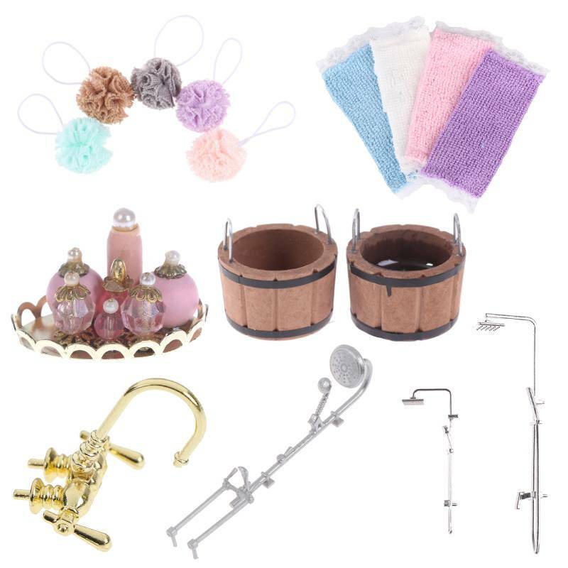 Miniatur rumah boneka 1:12 warna-warni, Model keran mandi bola mandi kamar mandi, aksesori furnitur, hadiah bayi