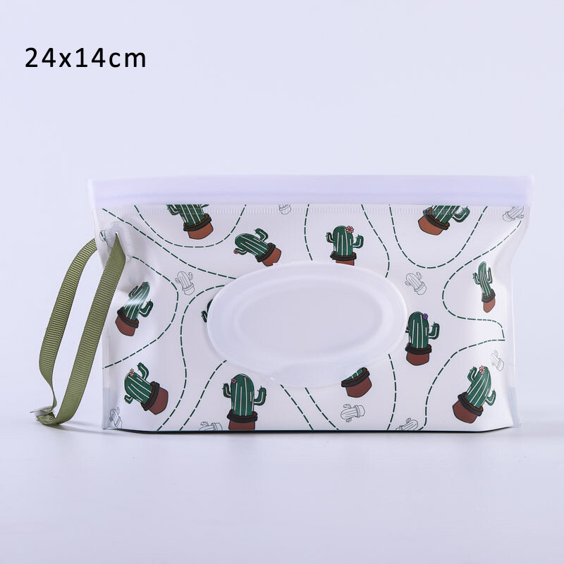 Infant Wet Wipe Bag Eco-friendly Reusable Portable EVA Wipes Container Slim Ziplock Cleaning Wipes Case Cartoon Pattern 24*14CM