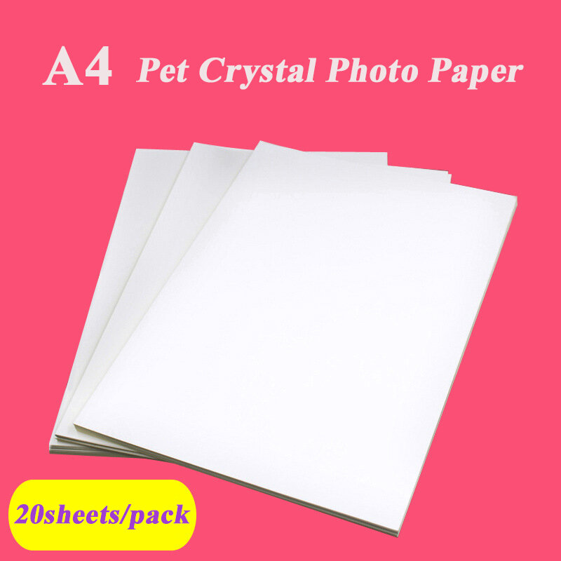 Papel fotográfico de cristal A4 PET, adhesivo de alta luminosidad, adhesivo trasero, 20 hojas, tarjeta de autobús de impresión de tinta