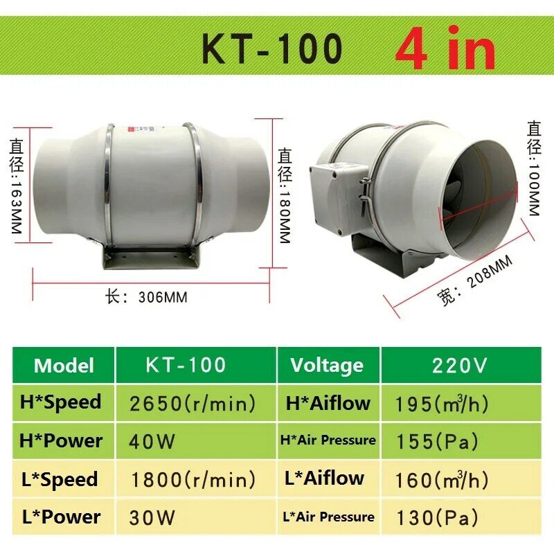 4 "6" 8 "220 V Ventilator Thuis Stille Inline Pijp Duct Fan Badkamer Extractor Ventilatie Keuken wc Muur Lucht Schoon Ventilato