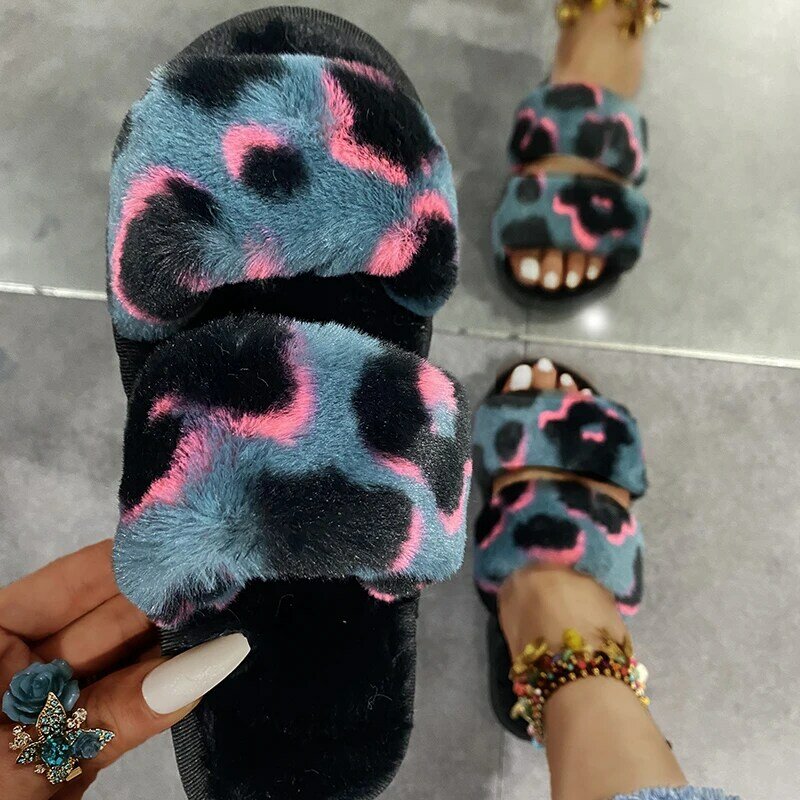 ผู้หญิงรองเท้าแตะฤดูหนาว Casual Fuzzy รองเท้าแตะหญิง Fluffy Flip Flops สุภาพสตรี Soft Plush รองเท้าแตะสำหรับสตรี2021
