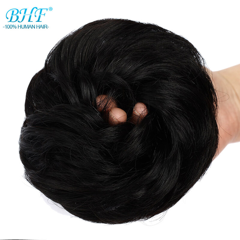 BHF Donut Chignons Human Hair Bun Sewn One Updo Curly Messy Donuts Ring Hair Piece Wig Remy Fluffy Chignon Wavy Buns
