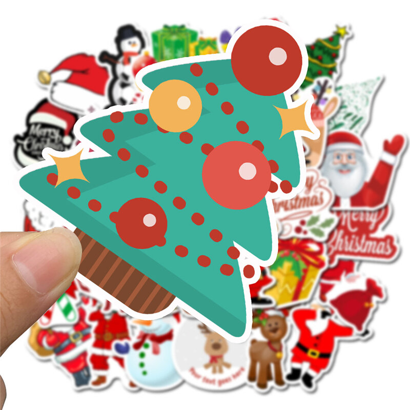50Pcs Kawaii Kleurrijke Kerst Sticker Kerstman Sneeuwpop Kerstboom Laptop Skateboard Zeer Dunne Nieuwe Jaar Gift Sticker