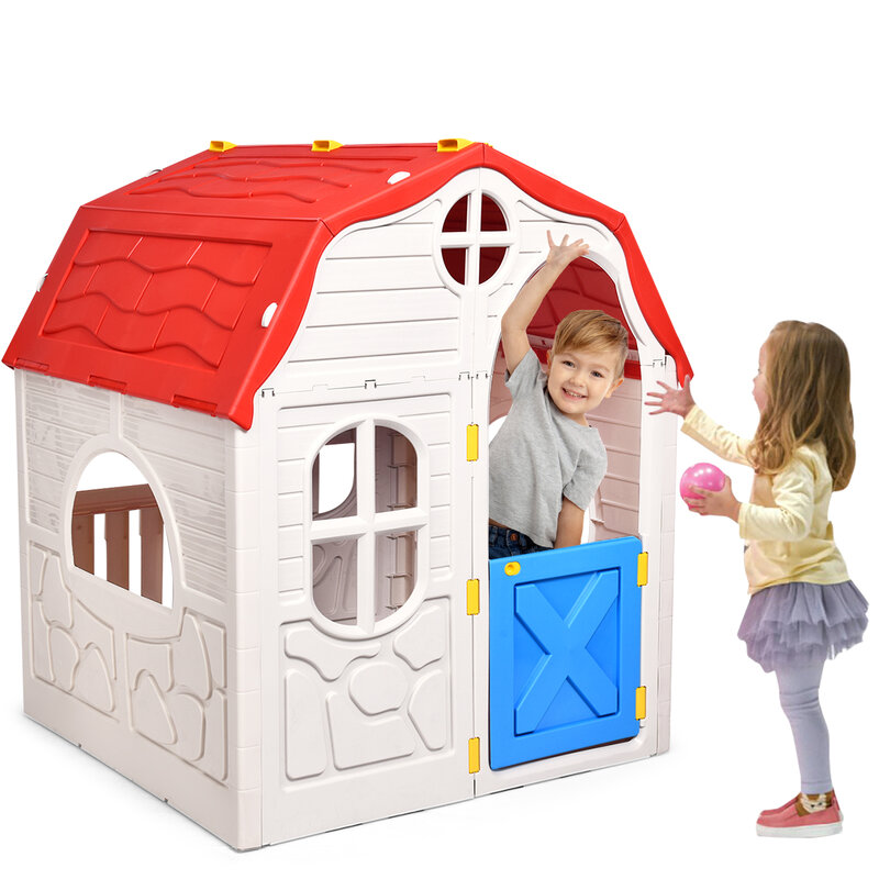Costway детский домик-домик складной пластиковый игровой домик для дома и улицы игрушка портативная