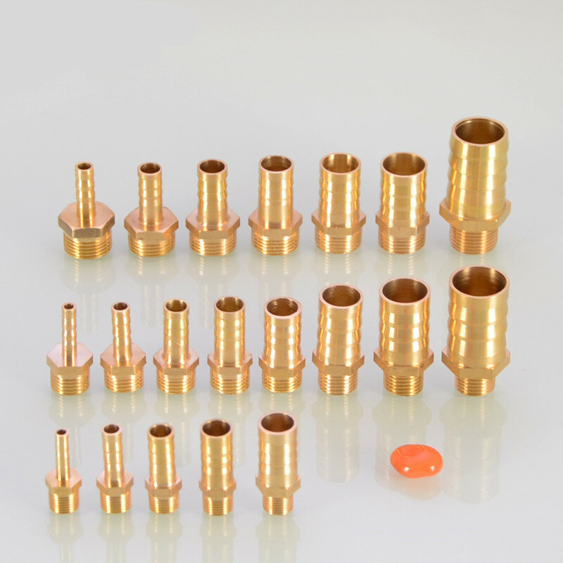 Conector de latão pagode para tubulação de água, mangueira cauda rosca, rosca BSP, macho PC, 6mm, 8mm, 10mm, 12mm, 14mm, 16mm, 19mm