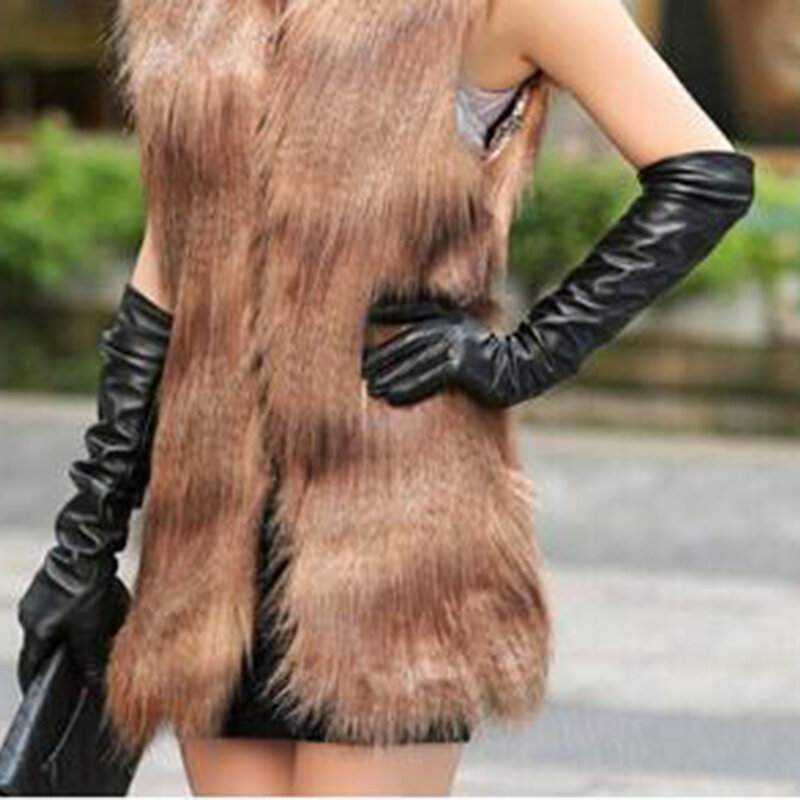 Włosy damskie długie skórzane rękawiczki z ekranem dotykowym 50cm jesienne i zimowe w nowym stylu hurtownia modne rękawiczki G203