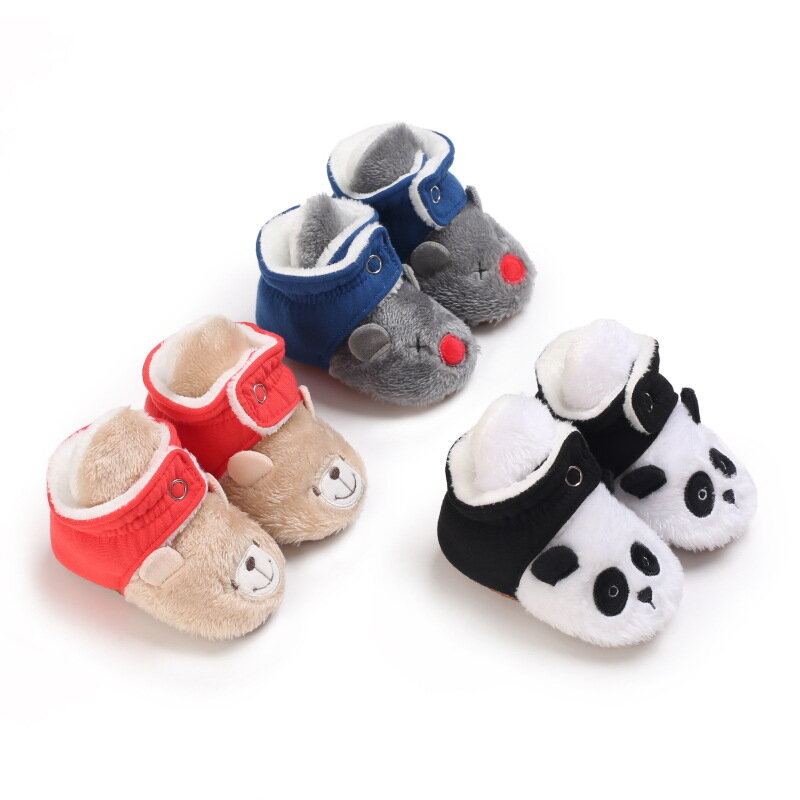 New Snow Baby Booties Shoes Boy Girl Cartoon Panda Crib Shoes Winter Warm Anti-slip Sole Newborn Toddler First Walkers Shoes