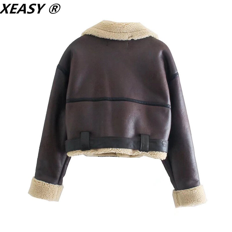XEASY Women Winter Jacket Coats Woman 2021 Turn-Down Collar Fur And Faux Fur Double-Sided Jackets Women Clothing Casual Jackets