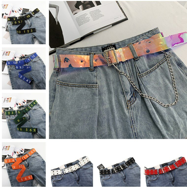 Double Grommet Hole Buckle Belt Wide Canvas Web Belt Female Male Waist Strap Belts for Women Men Jeans