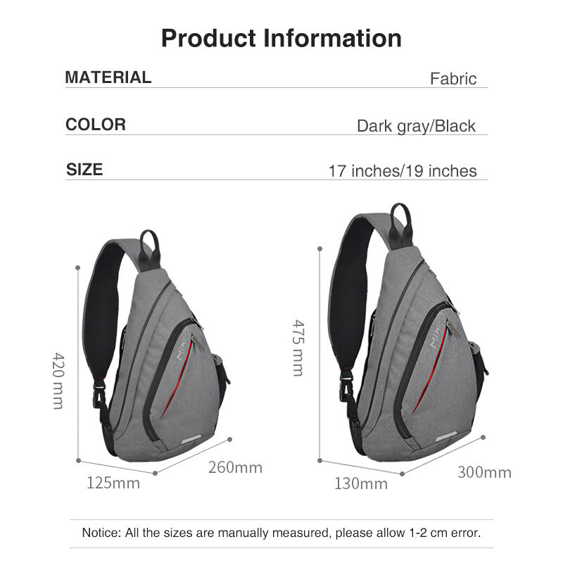 Mochila con diseño de patente Mixi para hombre, bolso de hombro cruzado, mochila escolar de lona densa de poliéster 600D, resistente al agua
