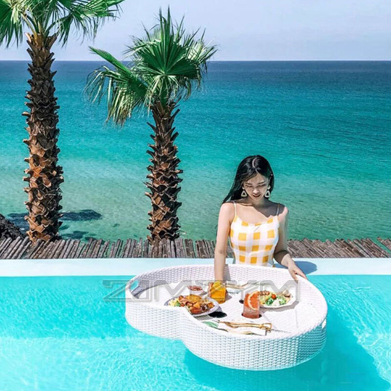 Bandeja de mimbre flotante para piscina, plato para desayuno, té de la tarde y cena, cesta de ratán para Hotel, Bali