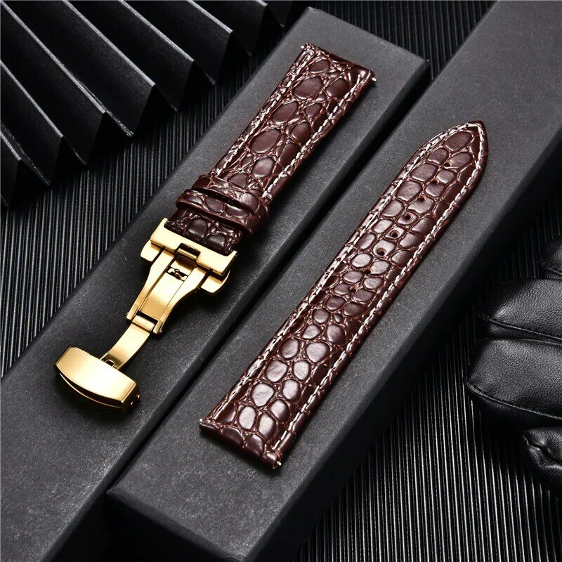 Crocodile Pattern Luxury Design Leather Watchbands with Automatic Buckle Men Watch Band 18mm 20mm 22mm 24mm Watch Straps