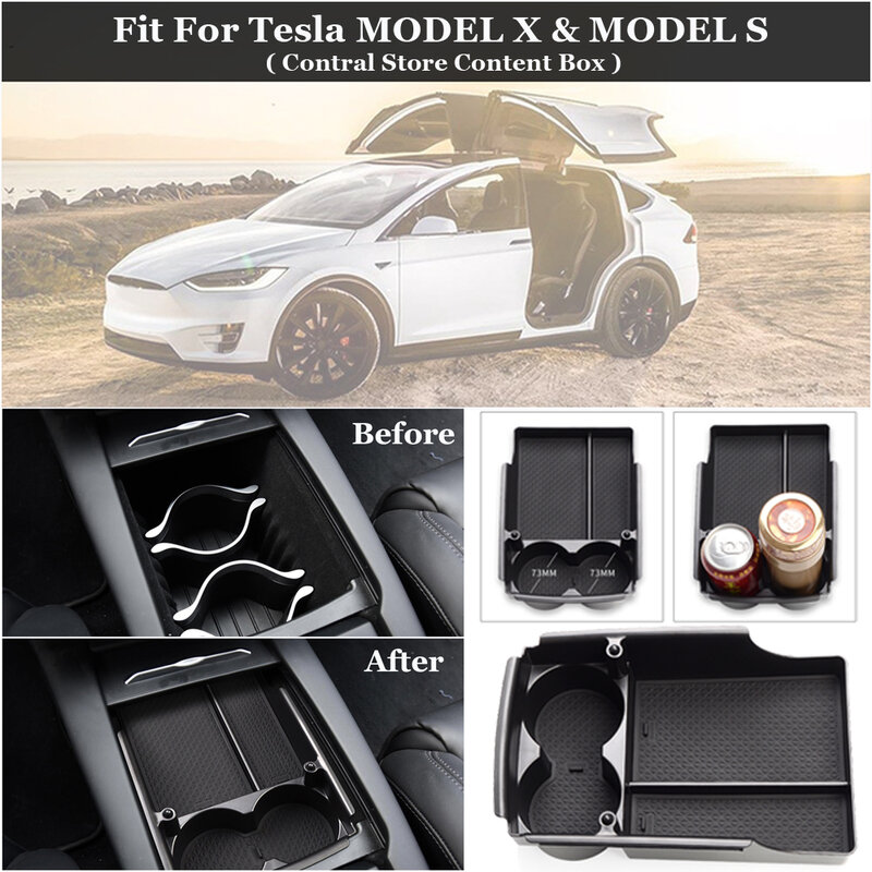 คอนโซลกลางรถคอนโซลกล่องถาด Organizer Anti-Slip เสื่อเก็บการจัดเตรียมสำหรับ Tesla รุ่น X รุ่น S