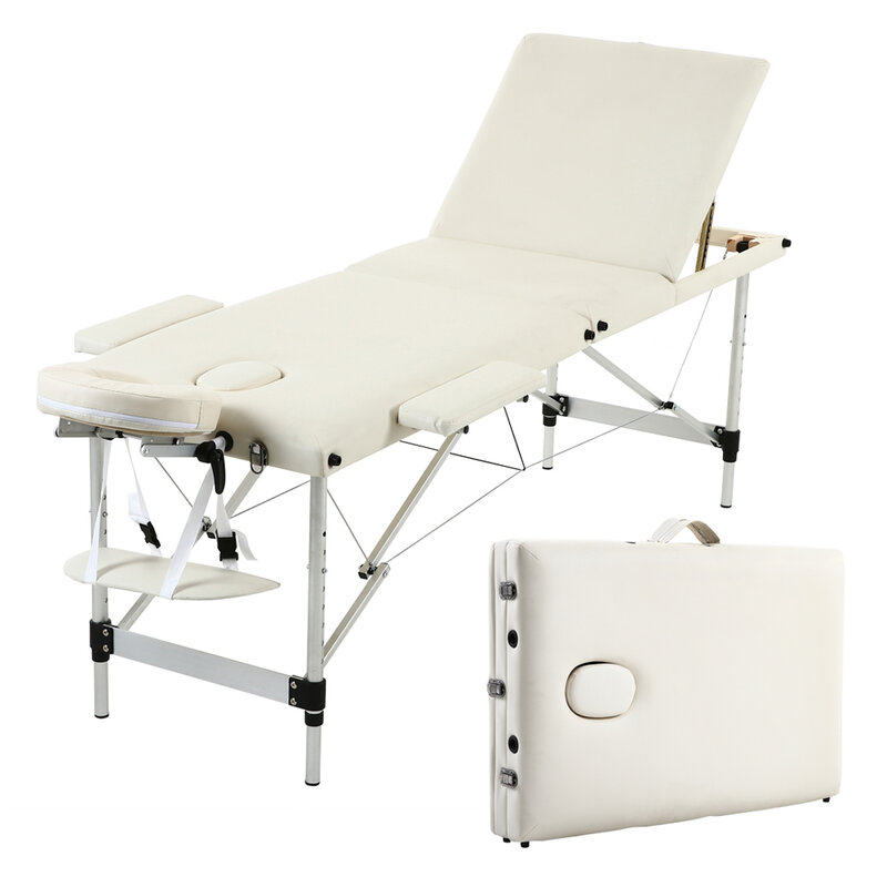 3 sekcje składane łóżko kosmetyczne składane aluminiowe rurki SPA kulturystyka zestaw do masażu biały