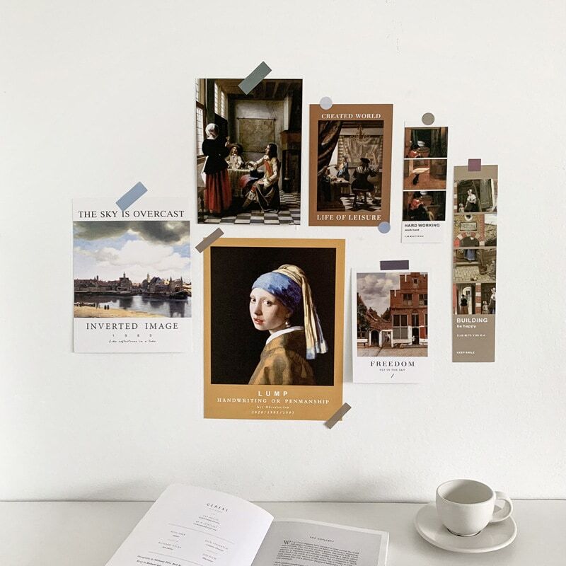 Ins skandynawski Retro artystyczna karta słynny obraz seria 7 arkuszy prostota rekwizyty fotograficzne Diy kreatywna dekoracja ścienna w tle pocztówka