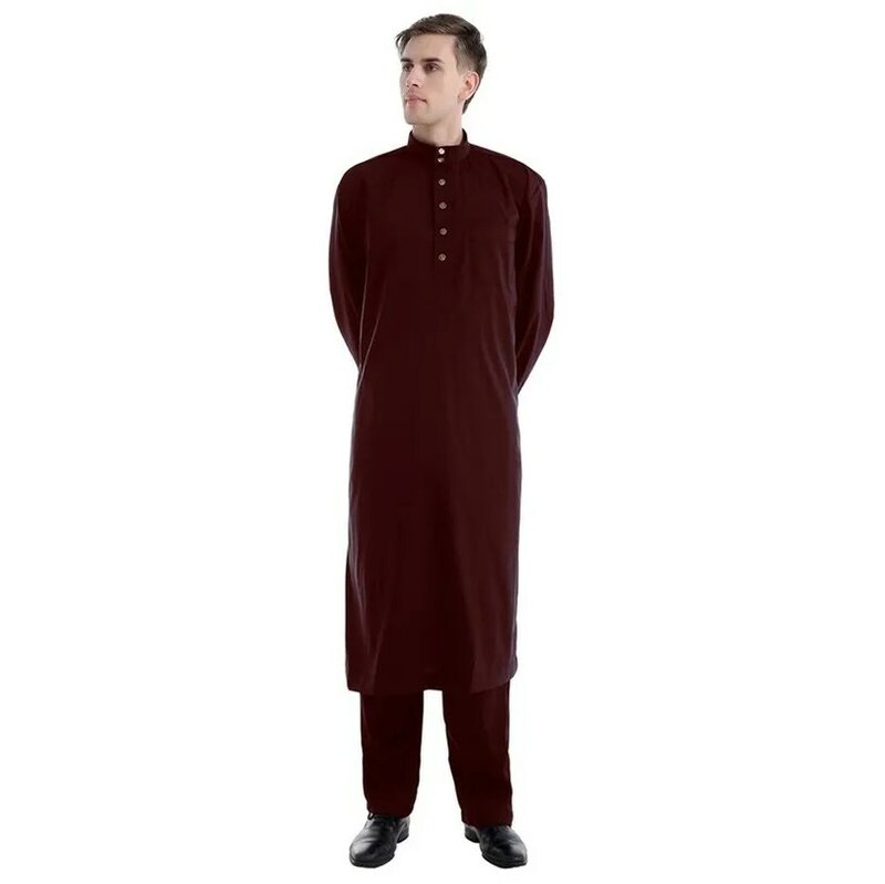 เสื้อผ้าอิสลามชายมุสลิมRobeอาหรับThobe RamadanชุดSolidคำปากีสถานซาอุดีอาระเบียAbayaชายแขนยาวแห่งชาติ
