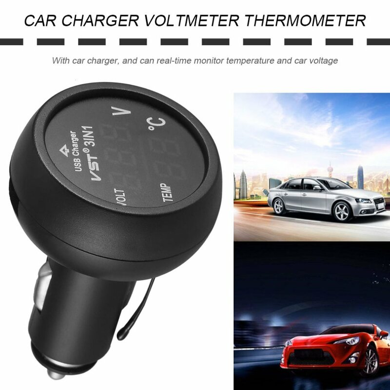 ใหม่3 In 1 LED USB Car Charger โวลต์มิเตอร์เครื่องวัดอุณหภูมิรถแบตเตอรี่ LCD แบบดิจิตอล12V/24V Digital Meter Monitor