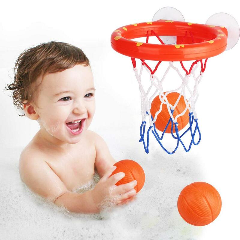 Juguetes de baño para niños pequeños, cesta de tiro, bañera, juego de agua para bebé, niña, niño pelotas de baloncesto con 2 Mini, juguetes de ducha divertidos al azar