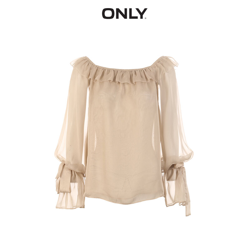 ONLY  Women's Loose Fit Ruffled Off-the-shoulder Chiffon Shirt | 119251503
