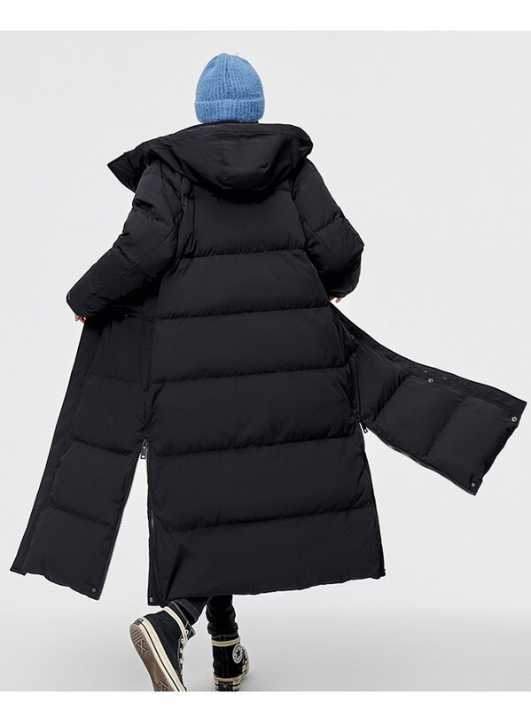 Doudoune longue à capuche zippée pour dames, manteaux épais, chaud, marque de mode, hiver