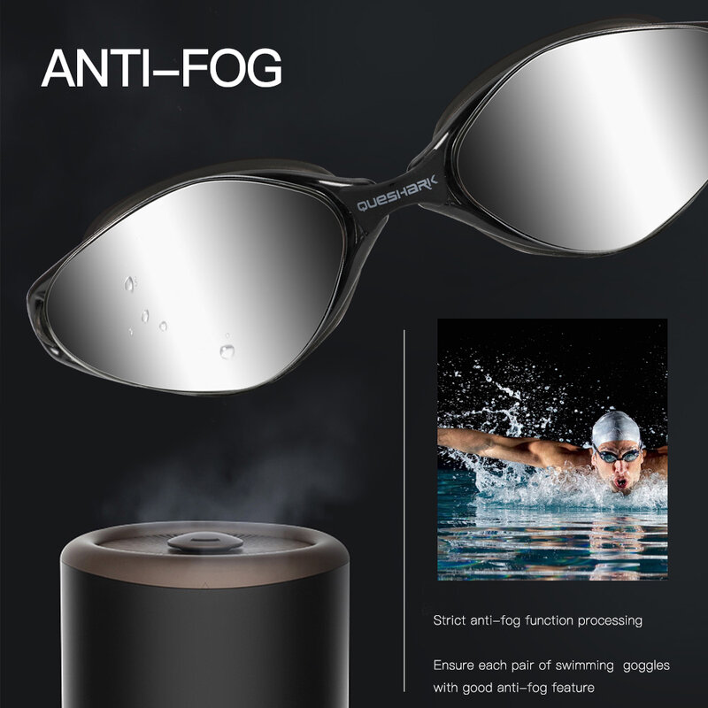 Queshark-anti-fog hd óculos de natação para homens e mulheres, proteção uv, para esporte aquático, mergulho, com box portátil