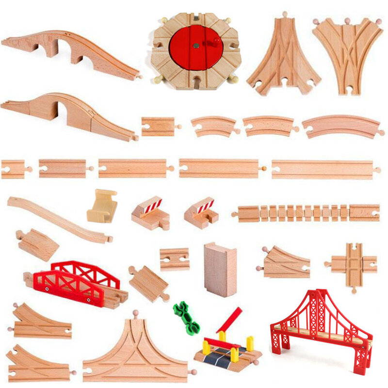 나무 트랙 철도 장난감 너도밤나무 나무 기차 트랙 부품 액세서리, Biro에 적합, 모든 브랜드 나무 트랙, 어린이용 교육 장난감