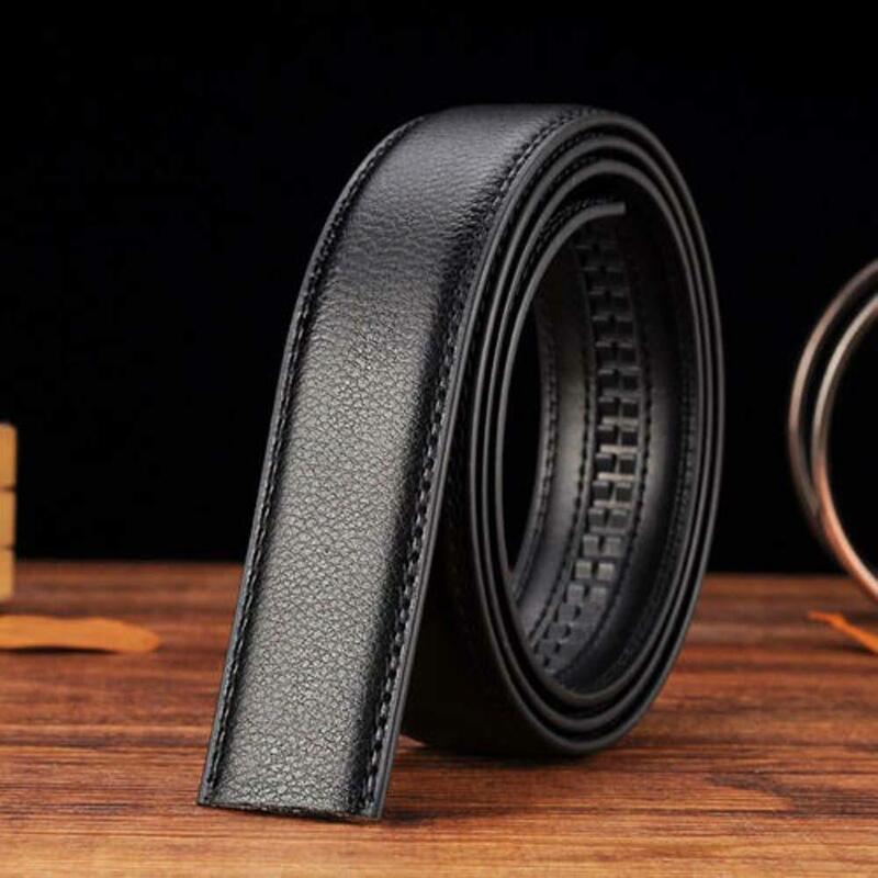 Estilo de negócios de alta qualidade couro do plutônio masculino fita automática cinto de cintura preta sem fivela cinto de luxo para homem 120cm
