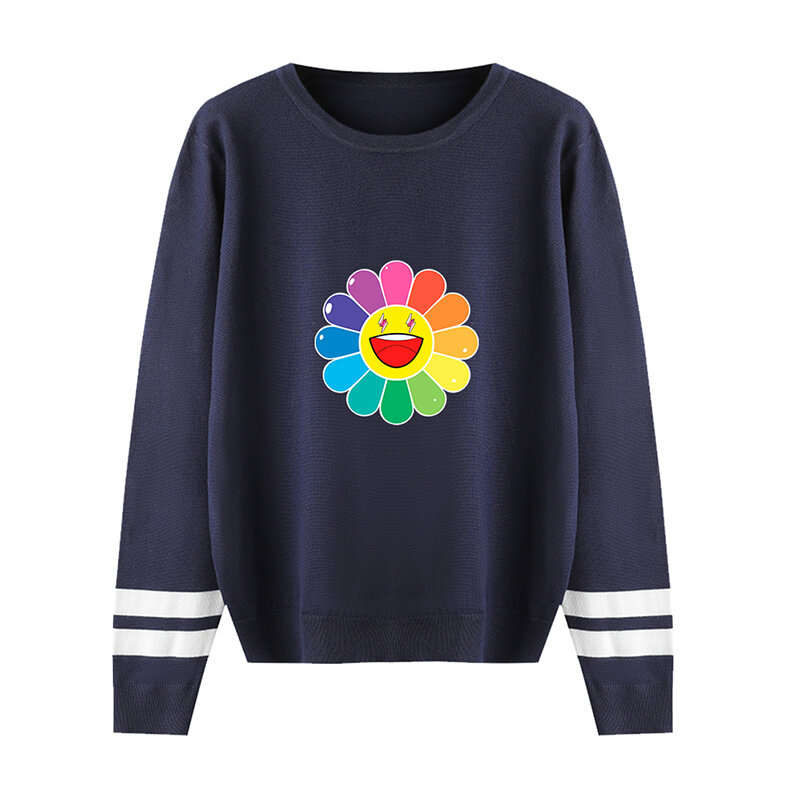 Rainbow Flower Print Casual Men Women Pullover Sweater Costume Fashion Hip Hop Long Sleeve O-neck Unisex Sweaters Pullovers Tops