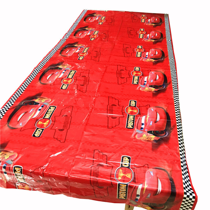 Couverture de table de gril de table de poulet de dessin animé pour des enfants, décoration de fête d'anniversaire de thème de voitures rouges, carte pour des enfants, fournitures de fête, 260*108cm, 1PC