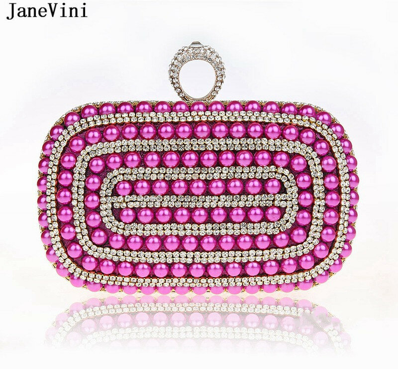 JaneVini-Bolso de mano con perlas y diamantes de imitación para mujer, billetera de fiesta nocturna, bolso de anillo dorado y negro con cuentas para Banquete de noche