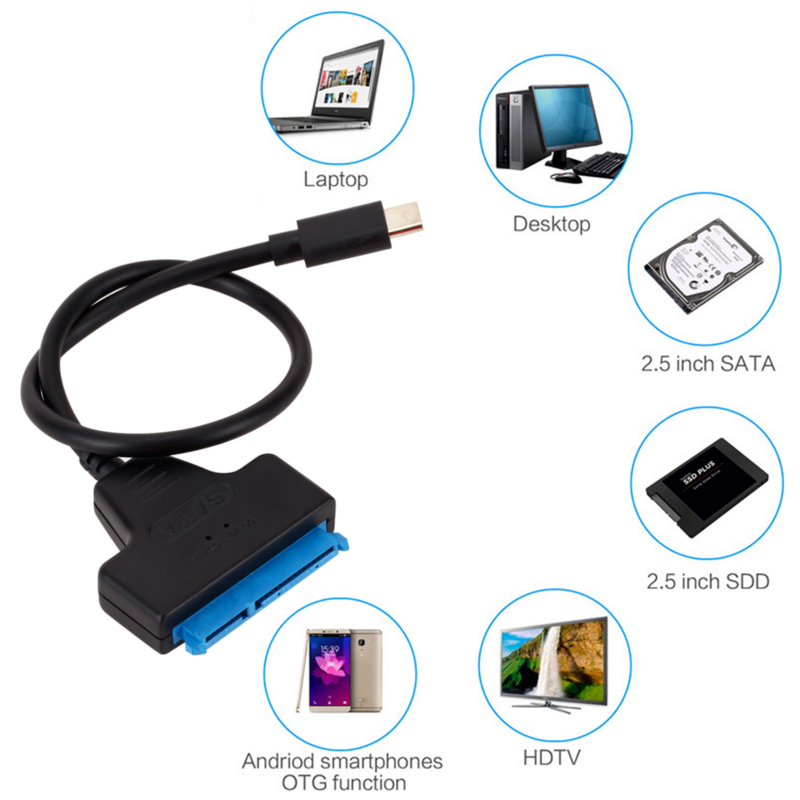 LccKaa Sata 3 Ke Kabel Tipe-c USB 3.1 USB C Ke Adaptor SATA Hingga 6 Gbps Mendukung 2.5 Inci SSD HDD Hard Drive 22 Pin Kabel SATA