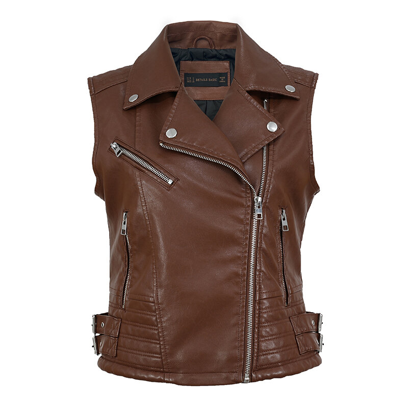 PU Leather Vest Waistcoat Solid Women Motorcycle Vest 2022 Spring Autumn New High Quality Sleeveless Zipper Vests Tops Waistcoat