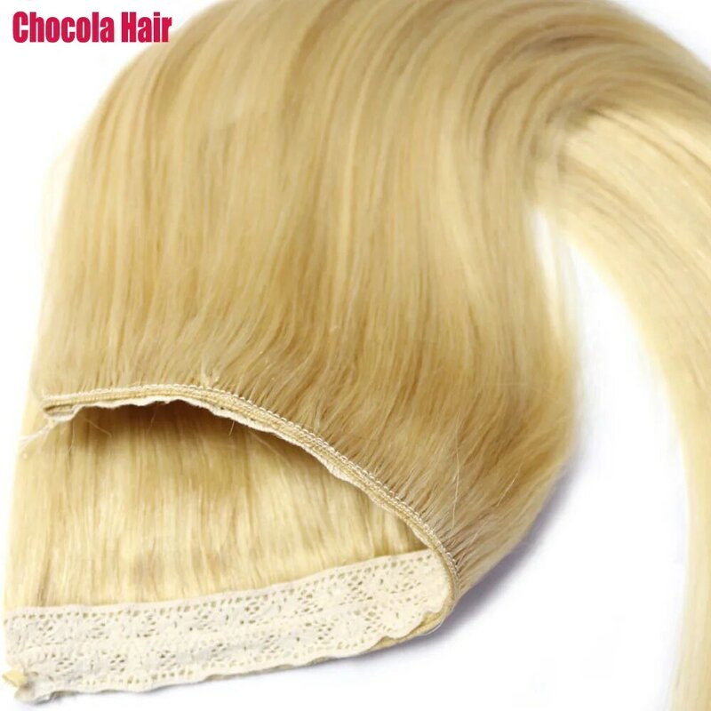 Chocala 16"-28" Brazilian Remy Halo Human Hair Extensions 100g-200g  Natural Fish Wire Line In One Piece Human Hair Extensions