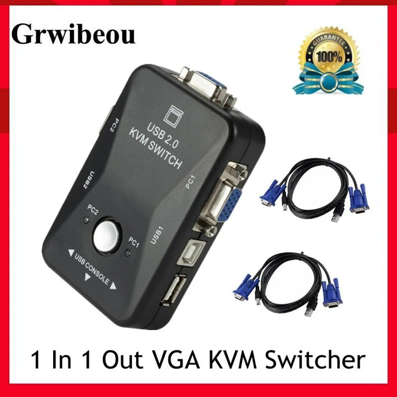 Grwibeou usb kvm switch 2 porta vga svga caixa de interruptor usb 2.0 kvm mouse switcher teclado 1920*1440 vga divisor caixa compartilhamento interruptor