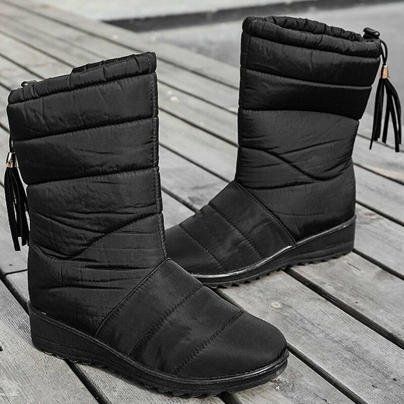 ผู้หญิงฤดูหนาวรองเท้ากันน้ำ2021ใหม่รอบ Toe รองเท้าข้อเท้ารองเท้าผู้หญิงรองเท้า Warm Plush Hook Loop No-Slip สุภาพสตรี snow Boot