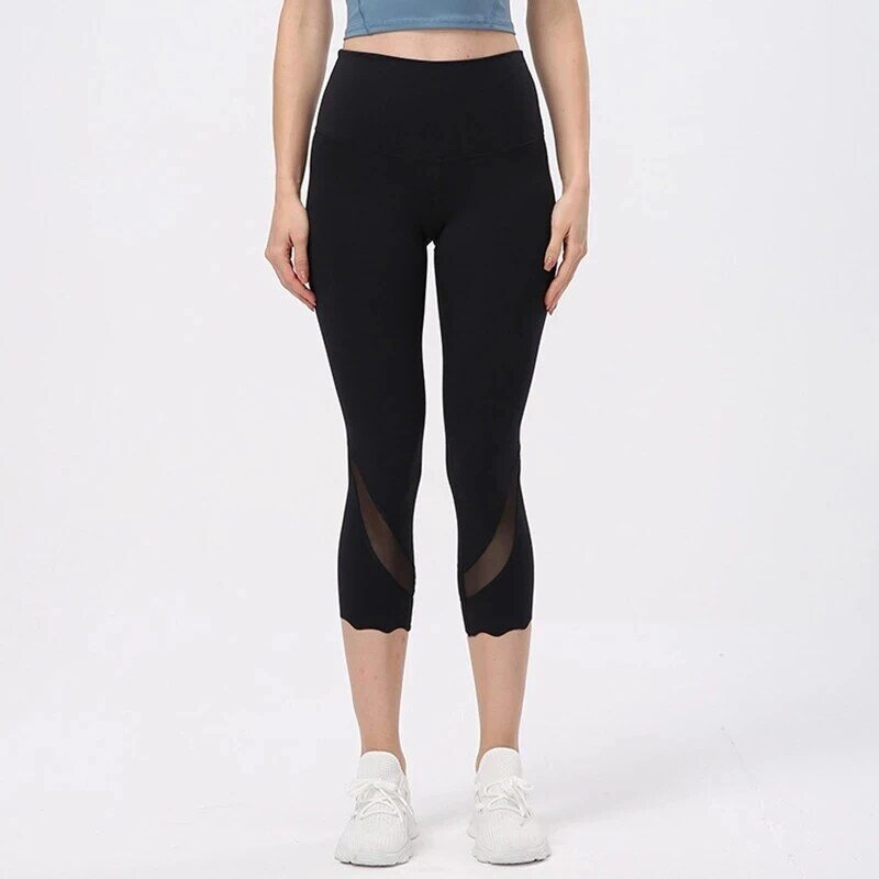 Летние Новые сетчатые Лоскутные облегающие брюки для бега с высокой талией, женские быстросохнущие дышащие леггинсы-капри для фитнеса и йоги