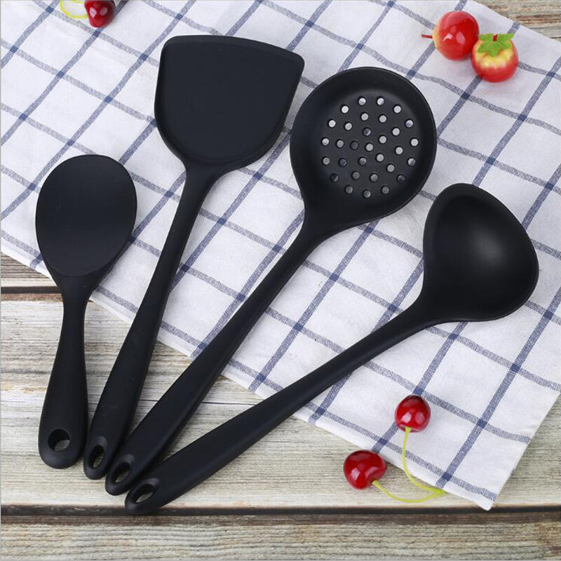 4pcs/Set Red And Black Spatula/Slotted Spoon/Spoon Kitchen Gadgets Silicone Kitchen Utensils Cooking Utensils Kitchenware Set