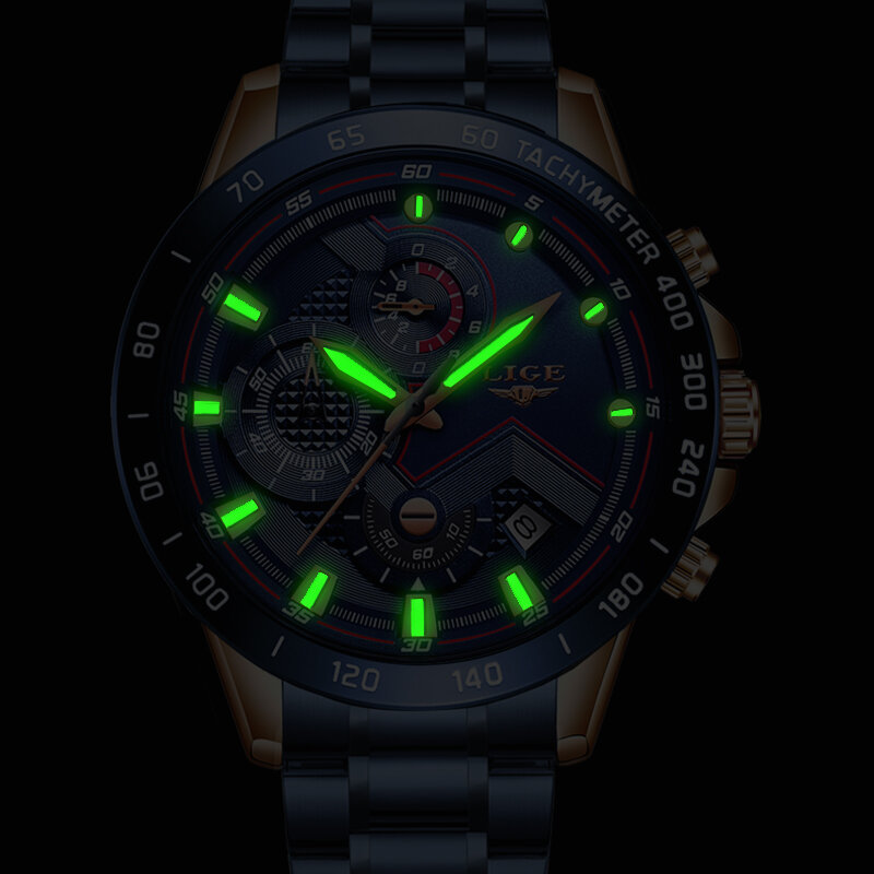 2023ใหม่ LIGE แฟชั่น Mens นาฬิกาสแตนเลสสตีลยี่ห้อ Luxury Sport Chronograph Quartz WithWatch สำหรับชาย Relogio Masculino