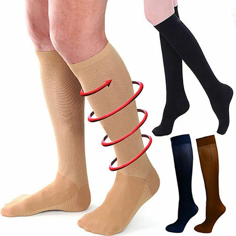Unsex-nylon meias de compressão para varizes, alívio da dor nas pernas, respirável, 29-31cm, para uso ao ar livre