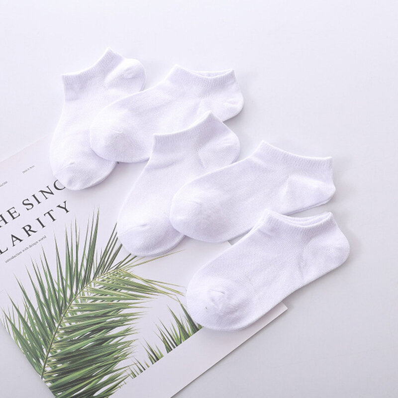 Calcetines blancos para bebé y niño, medias de algodón suave y fino, estilo Primavera, para estudiantes, de 2 a 12 años, 5 pares/lote