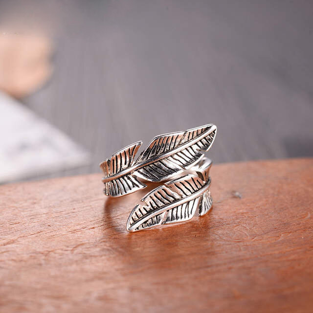 2020 Bijoux moda prawdziwe 925 srebro pierścionki z piór dla kobiet Boho regulowany S925 antyczne pierścienie Anillos joyas de plata