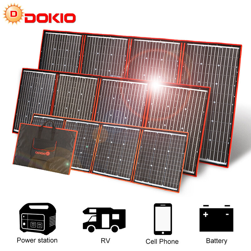 Dokio Kit Painel Solar Flexível Dobrável, Alta Eficiência, Viagem, Telefone, Barco, Portátil, 12V, 80W, 100W, 150W, 200W, 300W