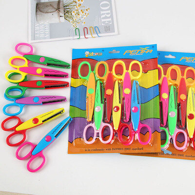 Paper-cut lace scissors set DIY photo album handmade safety children's plastic scissors 6-piece set