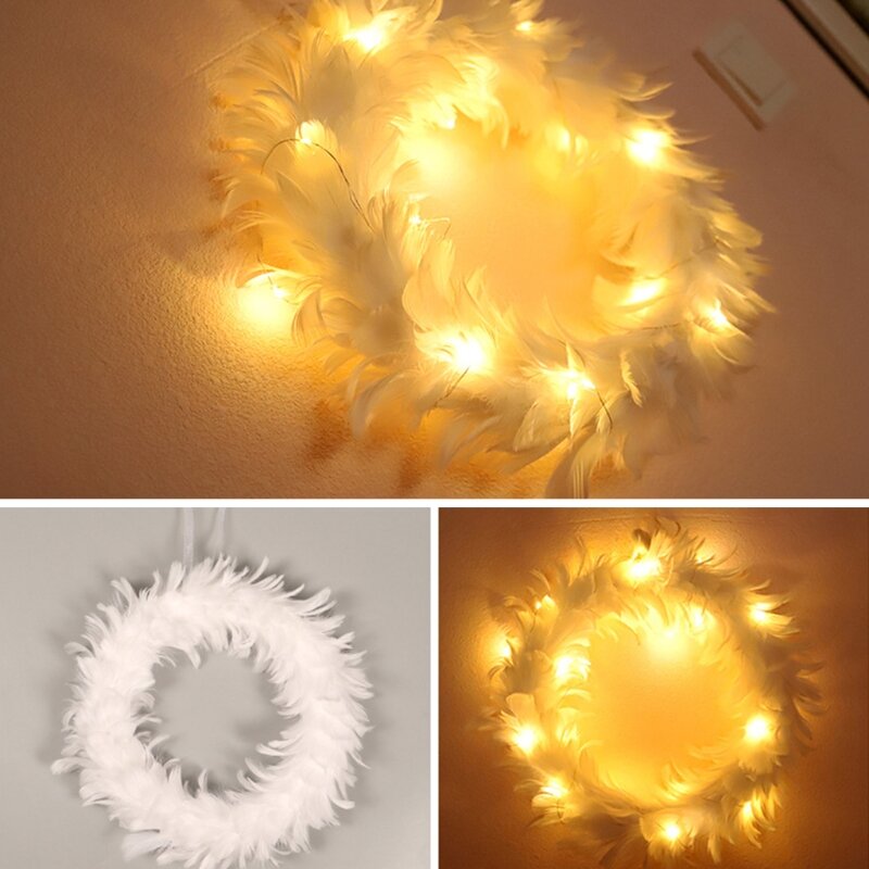 White Feather Wreath Christmas Day Wedding Party Photo Props Home Decorations