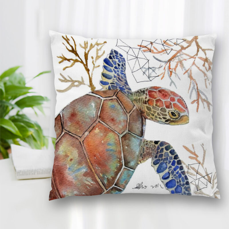 Melhor presente agradável 20x20cm 35x35cm 40x40cm venda quente personalizado decorativo fronha da arte da tartaruga pintura quadrada com zíper