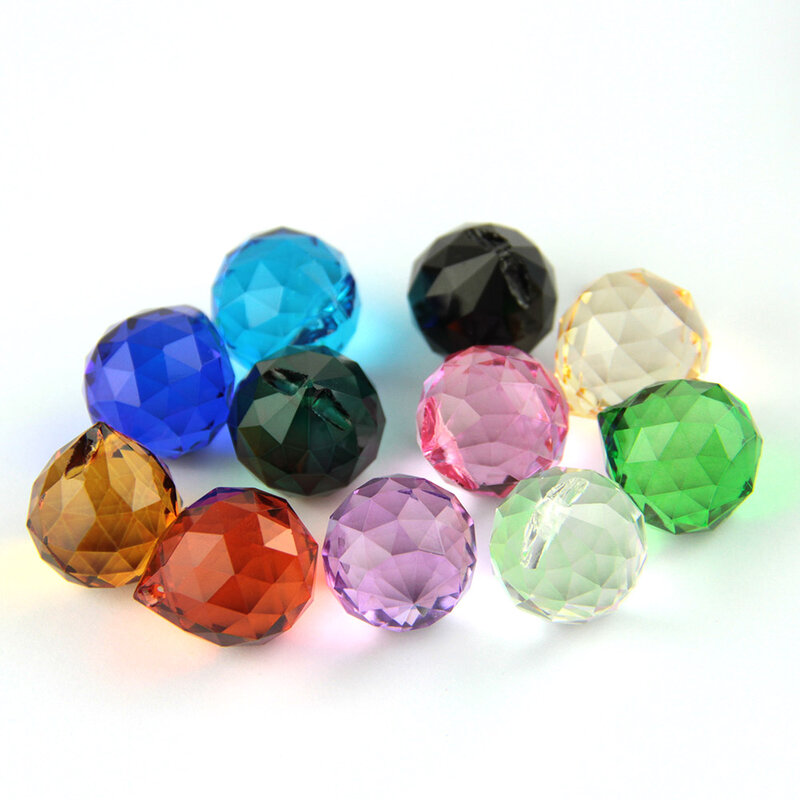 Lustre boule de cristal 15mm-40mm, mélange de couleurs, Feng Shui, pendentif lumineux, prisme en verre, pièces décoratives, ornements