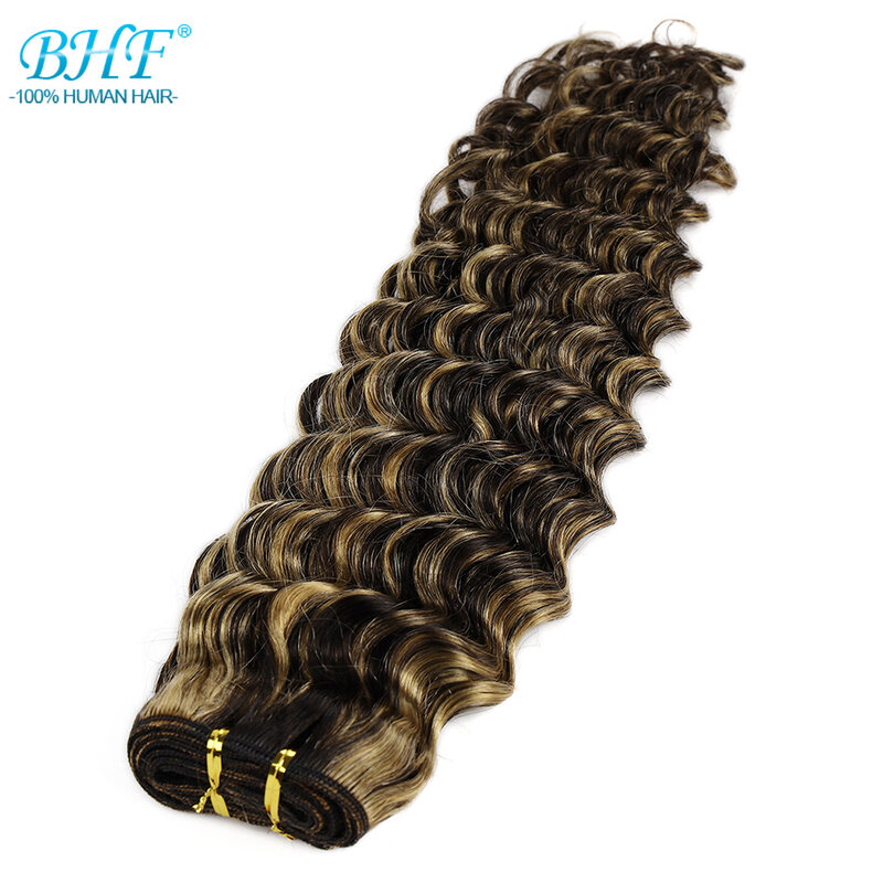 BHF-extensiones de cabello humano Natural Remy, mechones de ondas profundas, brasileño, ombré P4/27